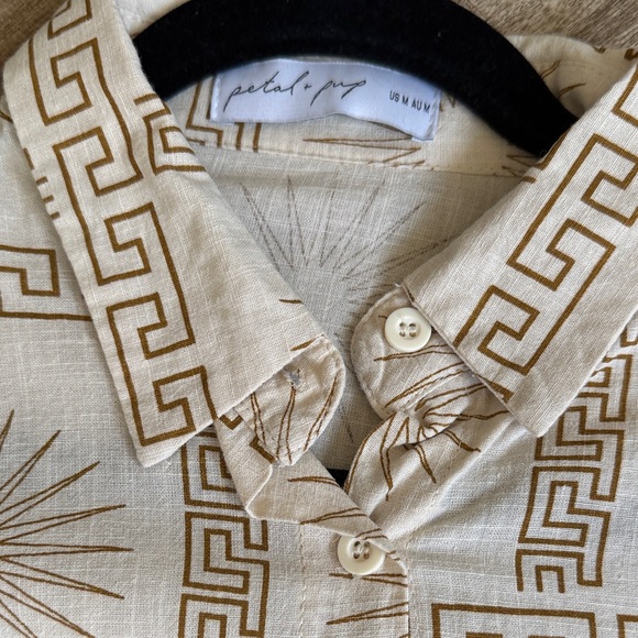 Petal & Pup Penny Cream Gold-tone Sun Geo Patterned Matching Shirt Short Set - Picture 10 of 16